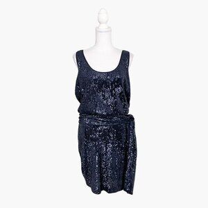 Tory Burch Alton Dress Medium Navy Blue Sequin Mini Sleeveless Cocktail Glitter